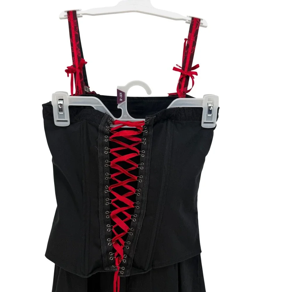 Vexy Dress Women Small Black Red Lace Corset Handkerchief Hem Gothic Victorian